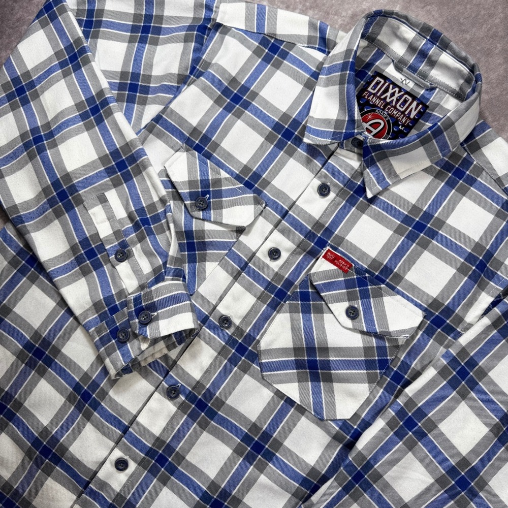 Dixxon Flannel Adam's Polishes The Rinser Plaid Shirt Blue Grey White Mens M